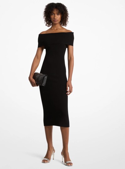 Stretch Knit Over-The-Shoulder Dress in BLACK | Michael Kors