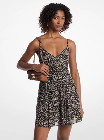 Studded Floral Print Georgette Mini Dress in EVERGREEN | Michael Kors
