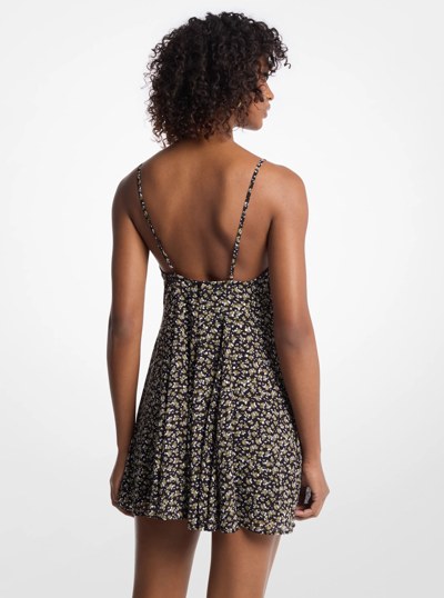 Studded Floral Print Georgette Mini Dress in EVERGREEN | Michael Kors