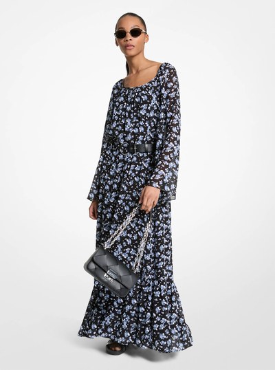 Belted Floral Georgette Maxi Dress