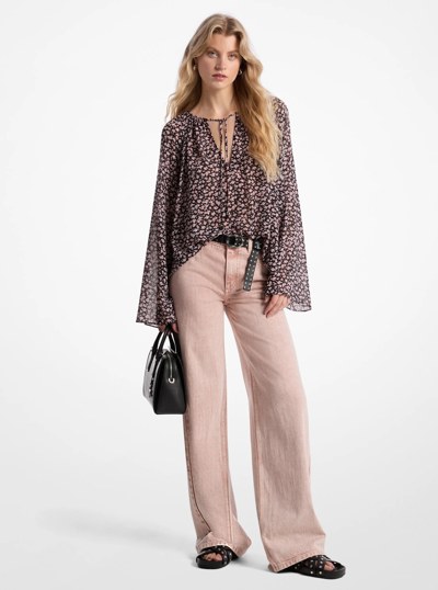 Garment-Dyed Wide Leg Jean in ROSEWATER | Michael Kors