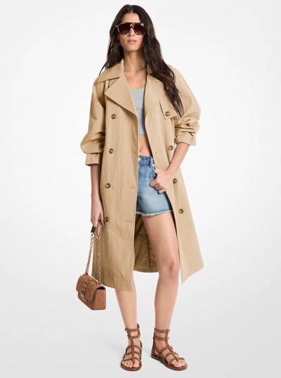 Oversized Washed Cotton and Nylon Trench Coat in KHAKI | Michael Kors