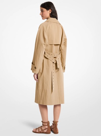 Oversized Washed Cotton and Nylon Trench Coat in KHAKI | Michael Kors