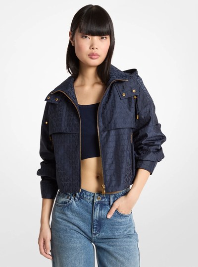 Logo Jacquard Hooded Cropped Jacket in MIDNIGHTBLUE | Michael Kors