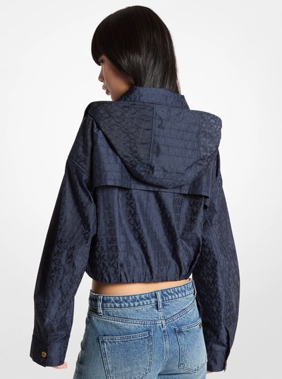 Logo Jacquard Hooded Cropped Jacket in MIDNIGHTBLUE | Michael Kors