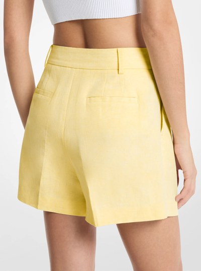 Pleated Linen and Cotton Shorts in LEMON | Michael Kors