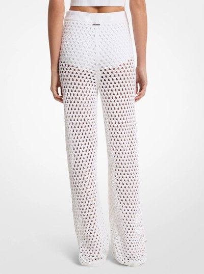Open-Knit Stretch Cotton Flared Pants in WHITE | Michael Kors