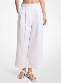 Pleated Linen and Cotton Wide-Leg Pants