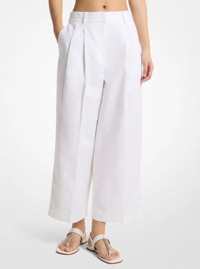 Pleated Linen and Cotton Wide-Leg Pants in WHITE | Michael Kors