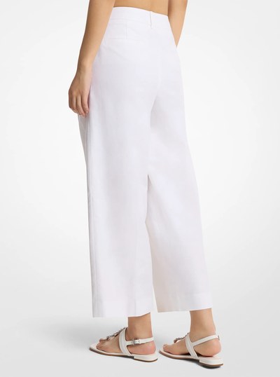 Pleated Linen and Cotton Wide-Leg Pants in WHITE | Michael Kors