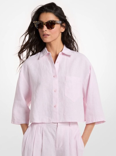 Linen Cropped Shirt in LT BOUQUET | Michael Kors