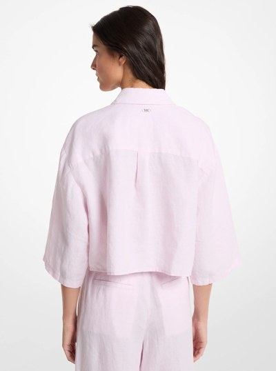 Linen Cropped Shirt in LT BOUQUET | Michael Kors