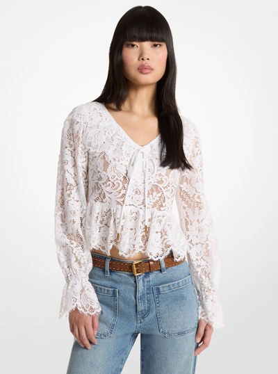 Corded Floral Lace Blouse in WHITE | Michael Kors