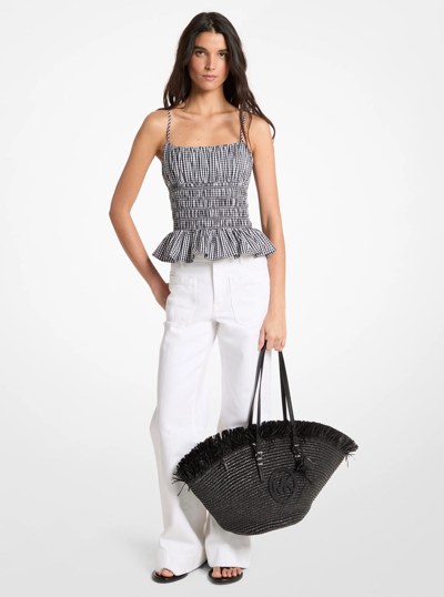 Haut smock&eacute; en coton vichy in NOIR/BLANC | Michael Kors