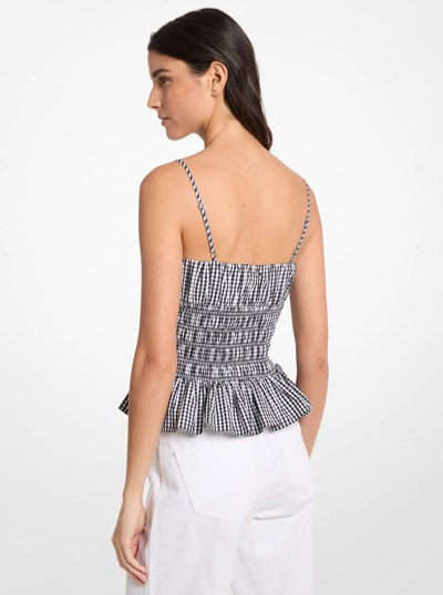 Haut smock&eacute; en coton vichy in NOIR/BLANC | Michael Kors