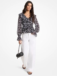 Floral Print Georgette Ruffled Blouse