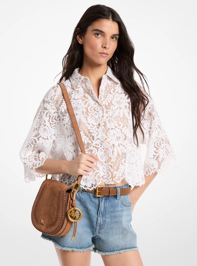 Corded Floral Lace Cropped Blouse in WHITE | Michael Kors