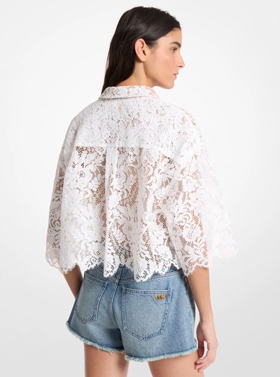 Corded Floral Lace Cropped Blouse in WHITE | Michael Kors