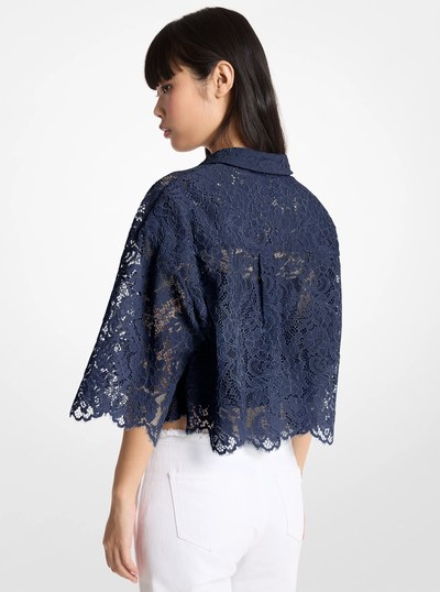Corded Floral Lace Cropped Blouse in MIDNIGHTBLUE | Michael Kors