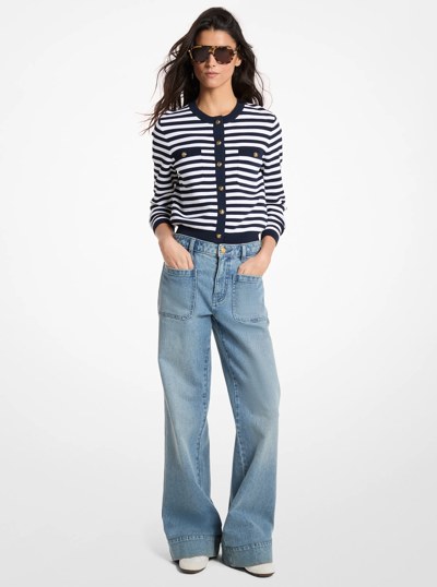 Striped Stretch Knit Cardigan in MIDNIGHTBLUE | Michael Kors