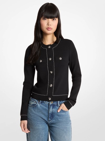 Studded Stretch Knit Cardigan in BLACK | Michael Kors