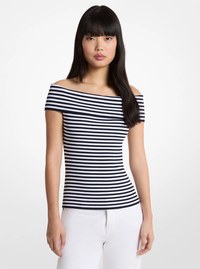 Striped Stretch Knit Off-The-Shoulder Top