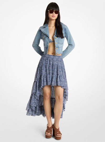 Floral Print Georgette High-Low Skirt in MIDNIGHTBLUE | Michael Kors