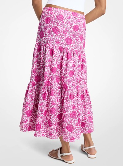 Floral Print Linen Blend Tiered Skirt in RASPBERRY | Michael Kors