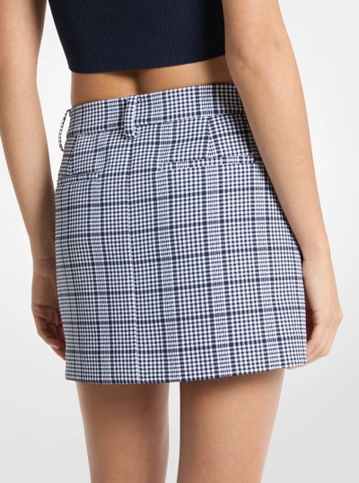 Plaid Stretch Crepe Trouser Mini Skirt in MIDNIGHTBLUE | Michael Kors
