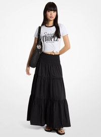 Smocked Cotton Poplin Tiered Maxi Skirt