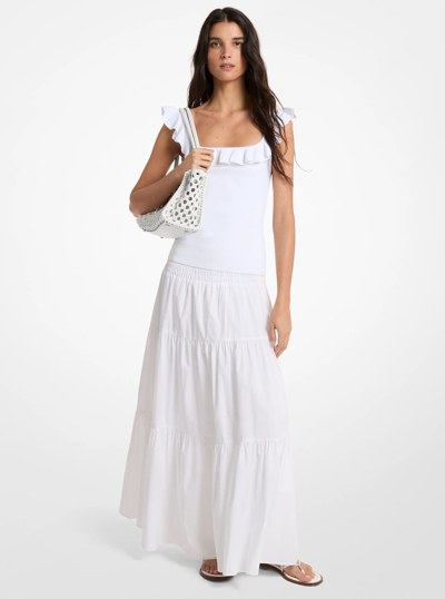 Smocked Cotton Poplin Tiered Maxi Skirt in WHITE | Michael Kors