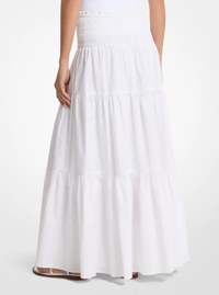 Smocked Cotton Poplin Tiered Maxi Skirt