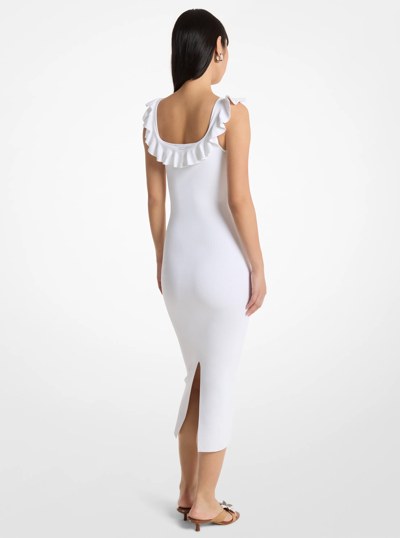 Ruffled Stretch Viscose Midi Dress in WHITE | Michael Kors