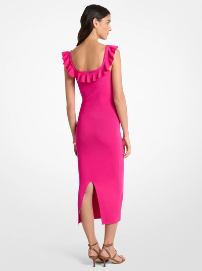 Ruffled Stretch Viscose Midi Dress in RASPBERRY | Michael Kors