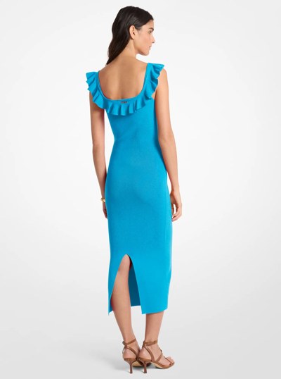 Ruffled Stretch Viscose Midi Dress in MILOS BLUE - Sale | Michael