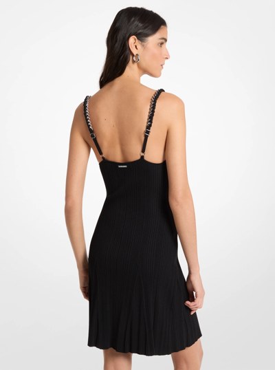 Chain Embellished Stretch Knit Tank Dress in BLACK | Michael Kors