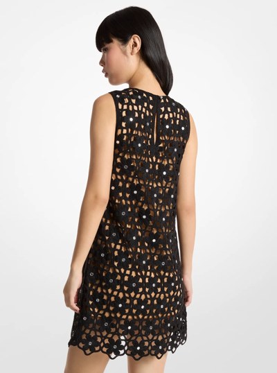 Mirror Embellished Floral Crochet Dress in BLACK | Michael Kors