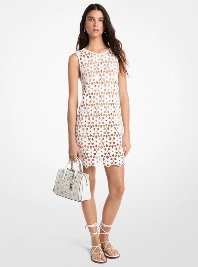 Mirror Embellished Floral Crochet Dress in WHITE | Michael Kors