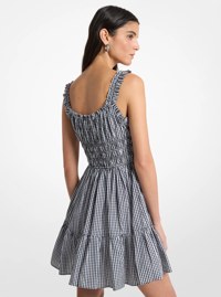 Vestido mini de algod&oacute;n con fruncido de cuadros