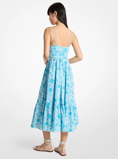 Floral Print Cotton Poplin Midi Dress in MILOS BLUE | Michael Kors