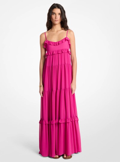 Ruffled Georgette Tiered Maxi Dress in RASPBERRY | Michael Kors