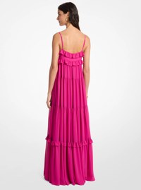 Vestido largo con flecos de georgette