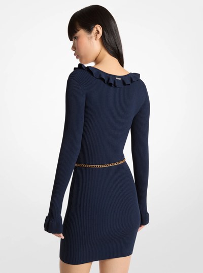 Ruffled Stretch Knit Belted Dress in MIDNIGHTBLUE | Michael Kors
