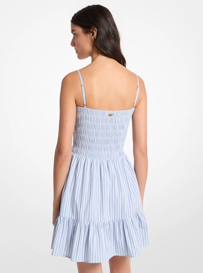 Striped Stretch Cotton Blend Smocked Dress in CHAMBRAY | Michael Kors