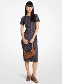 Laser Cut Mirror Scuba Midi Dress
