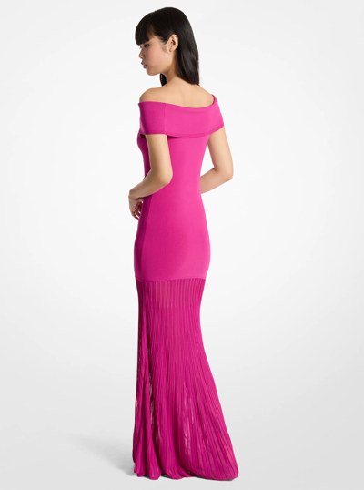 Pleated Stretch Knit Off-The-Shoulder Maxi Dress in RASPBERRY | Michael Kors