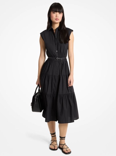 Belted Cotton Poplin Sleeveless Shirtdress