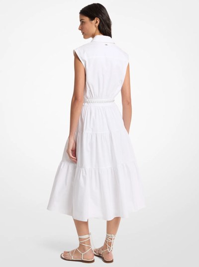 Belted Cotton Poplin Sleeveless Shirtdress in WHITE | Michael Kors