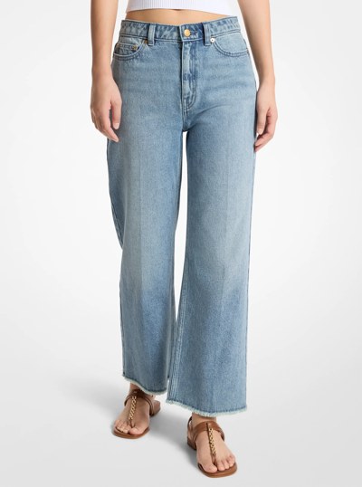Eloise Frayed Denim Cropped Wide-Leg Jeans in HORIZONWASH | Michael Kors