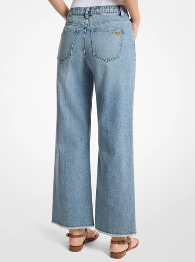 Eloise Frayed Denim Cropped Wide-Leg Jeans in HORIZONWASH | Michael Kors